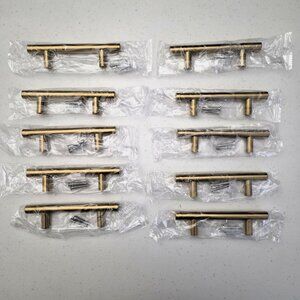 Brushed Brass Cabinet Pulls Gold Handles 3" Hole 5" Length 10 Pack NEW Vudeco
